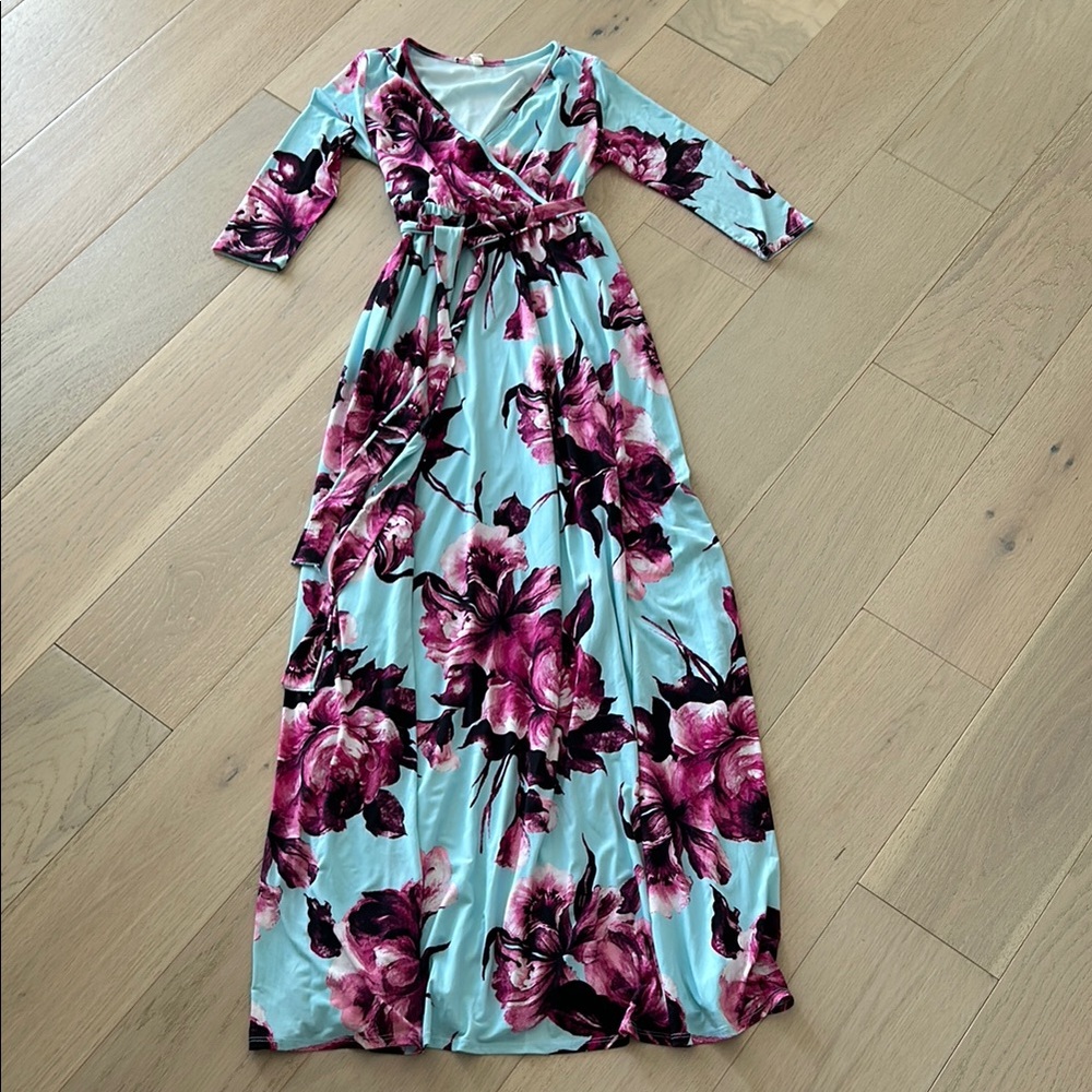Floral Maxi Dress in Blue and Pink